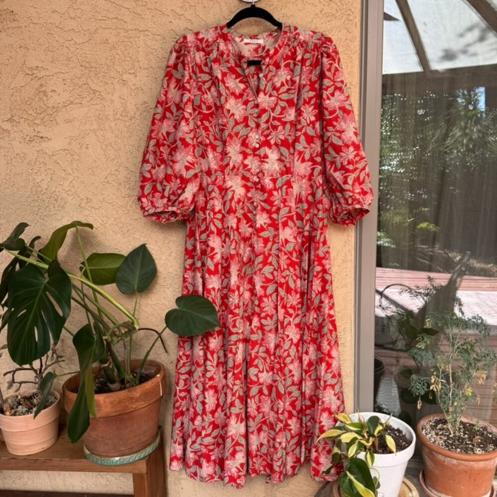 Doen Scarlet and Ivory Floral Midi Dress